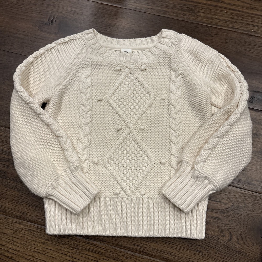 Baby Gap 5 Toddler Cable Knit Cream Pullover Sweater Unisex Chunky Holiday